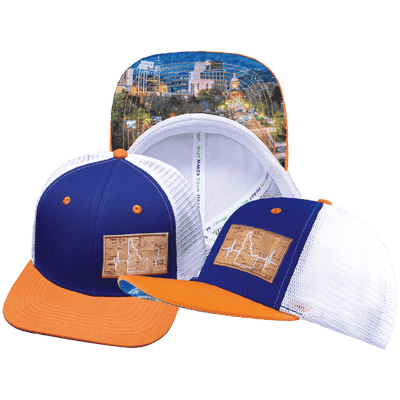 Idaho Hat — Baseball Hat Fit, Orange / Royal Blue / White, Trucker Mesh