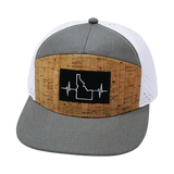 Idaho Hat, Flat Bill, Snapback Hat, Cork,  Gray, White, Black Patch, Mens Hat, Womens Hat, Front Picture 