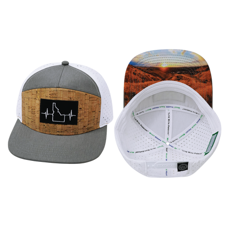 Idaho Hat, Flat Bill, Snapback Hat, Cork,  Gray, White, Black Patch, Mens Hat, Womens Hat, Main Picture 