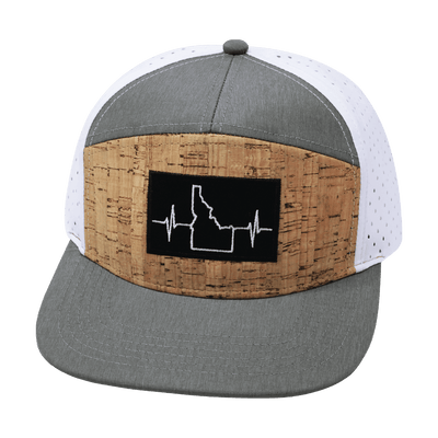 Idaho Hat, Flat Bill, Snapback Hat, Cork,  Gray, White, Black Patch, Mens Hat, Womens Hat, Front Picture 