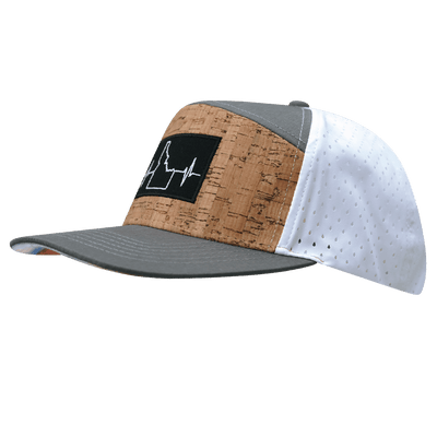 Idaho Hat, Flat Bill, Snapback Hat, Cork,  Gray, White, Black Patch, Mens Hat, Womens Hat, Side Picture 