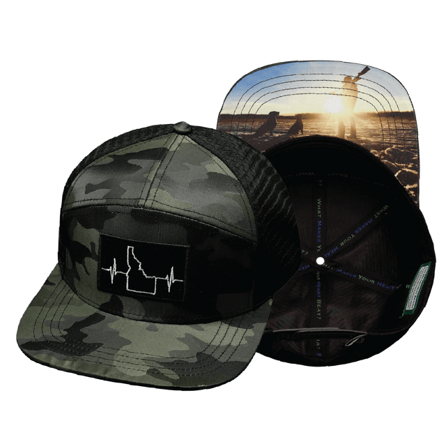 Idaho Hat, Flat Bill, Snapback Hat, Green Camo, Black, Mens Hat, Womens Hat, Main Picture 
