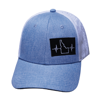 Idaho Hat, Low Profile, Ponytail, Snapback Hat, Light Blue, White, Mens Hat, Womens Hat, Front Picture 