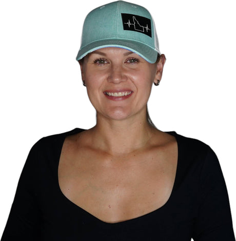 Idaho Hat, Low Profile, Ponytail, Snapback Hat, Teal, White, Mens Hat, Womens Hat, Woman In Hat Picture 