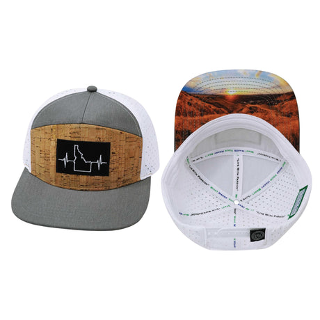Idaho Hat, Flat Bill, Snapback Hat, Cork,  Gray, White, Black Patch, Mens Hat, Womens Hat, Main Picture