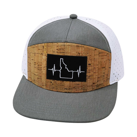 Idaho Hat, Flat Bill, Snapback Hat, Cork,  Gray, White, Black Patch, Mens Hat, Womens Hat, Front Picture