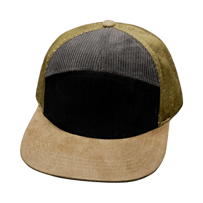 Blank 7 Panel hat — Corduroy, Tan / Black / Gray, Jersey Mesh