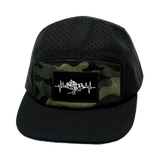 Mountains Hat, 5 Panel Hat, Snapback, Black, Green Camo, Mens Hat, Womens Hat, Front Picture