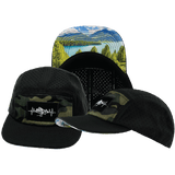 Mountains Hat, 5 Panel Hat, Snapback, Black, Green Camo, Mens Hat, Womens Hat, Main Picture 