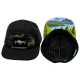 Mountains Hat, 5 Panel Hat, Snapback, Black, Green Camo, Mens Hat, Womens Hat, Main Picture