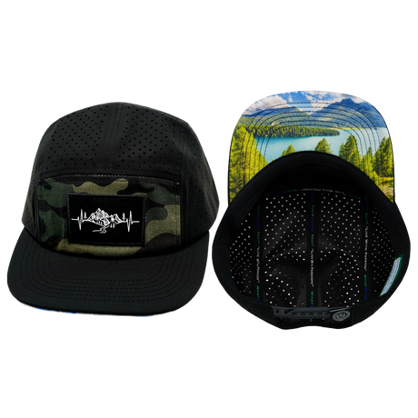 Mountains Hat, 5 Panel Hat, Snapback, Black, Green Camo, Mens Hat, Womens Hat, Main Picture