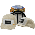 Mountains Hat - 5 Panel - Cream Hemp / Gray Hemp - Fabric Back