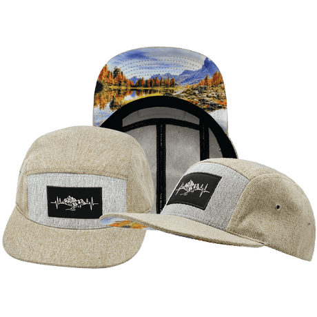 Mountains Hat, 5 Panel Hat, Snapback, Cream Hemp, Gray Hemp, Mens Hat, Womens Hat, Main Picture 