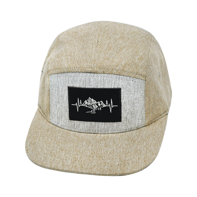 Mountains Hat, 5 Panel Hat, Snapback, Cream Hemp, Gray Hemp, Mens Hat, Womens Hat, Front Picture 