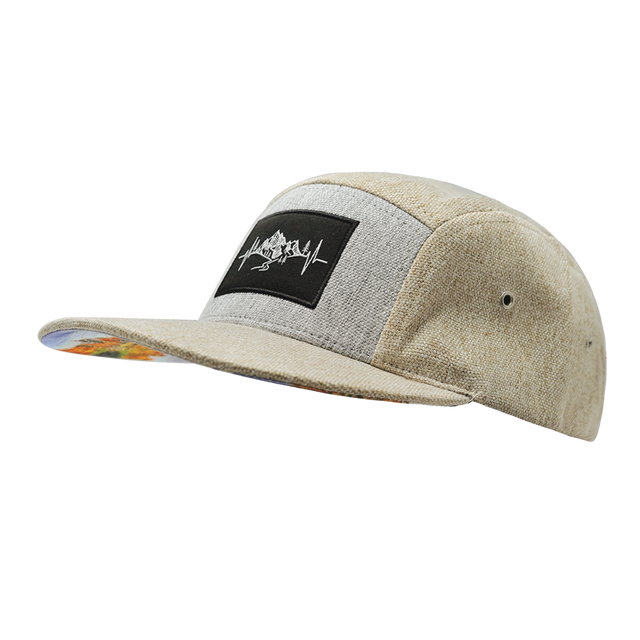 Mountains Hat, 5 Panel Hat, Snapback, Cream Hemp, Gray Hemp, Mens Hat, Womens Hat, Side Picture 