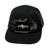 Mountains Hat, 5 Panel Hat, Snapback, Black, Green Camo, Mens Hat, Womens Hat, Front Picture