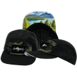 Mountains Hat, 5 Panel Hat, Snapback, Black, Green Camo, Mens Hat, Womens Hat, Main Picture