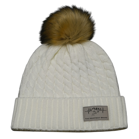 Mountains Beanie, Pom Beanie, White, Mens Beanie, Womens Beanie, Front Picture