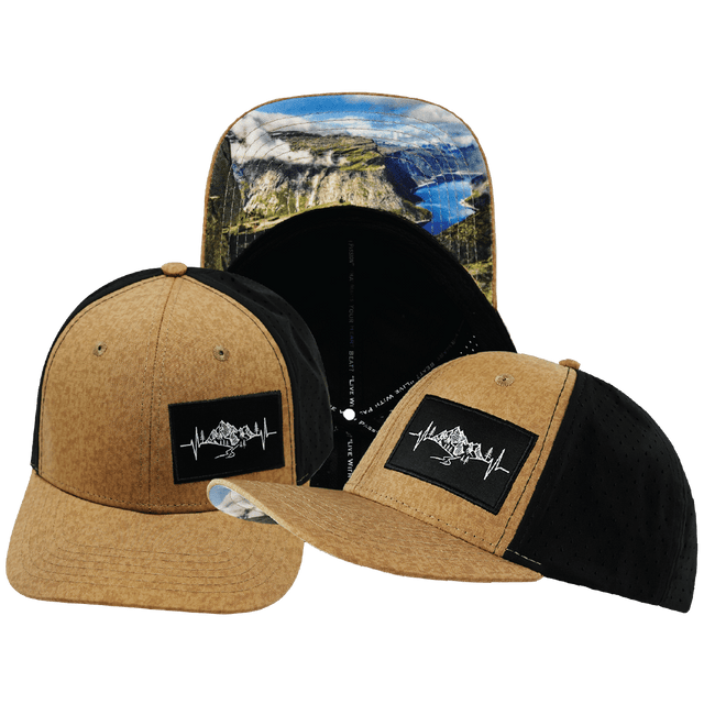 Mountains Hat, Baseball Hat, Snapback Hat, Tan Textured, Black, Mens Hat, Womens Hat, Main Picture