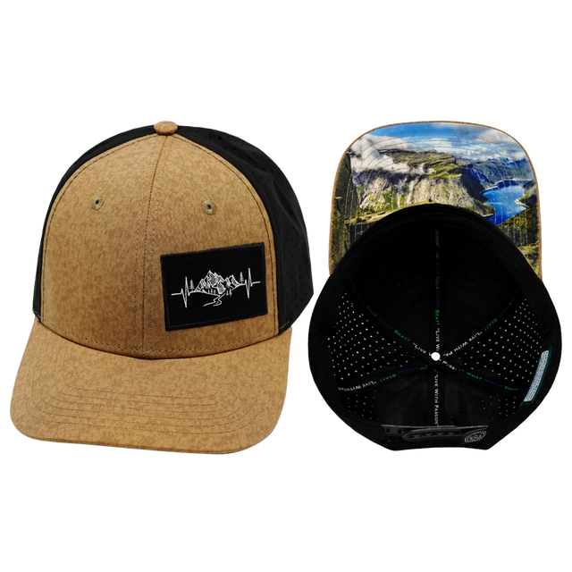 Mountains Hat, Baseball Hat, Snapback Hat, Tan Textured, Black, Mens Hat, Womens Hat, Main Picture 