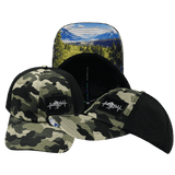 Mountains Hat, Dad Hat, Snapback, Camo, Black, Mens Hat, Womens Hat, Main Picture