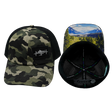 Mountains Hat, Dad Hat, Snapback, Camo, Black, Mens Hat, Womens Hat, Main Picture