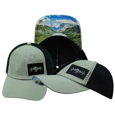 Mountains Hat — Dad Hat, Green / Black, Laser Mesh
