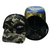 Mountains Hat, Dad Hat, Snapback, Camo, Black, Mens Hat, Womens Hat, Main Picture