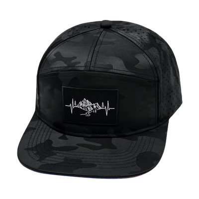 Mountains Hat, Flat Bill, Snapback Hat, Black Camo, Mens Hat, Womens Hat, Front Picture