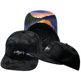 Mountains Hat, Flat Bill, Snapback Hat, Black Camo, Mens Hat, Womens Hat, Main Picture
