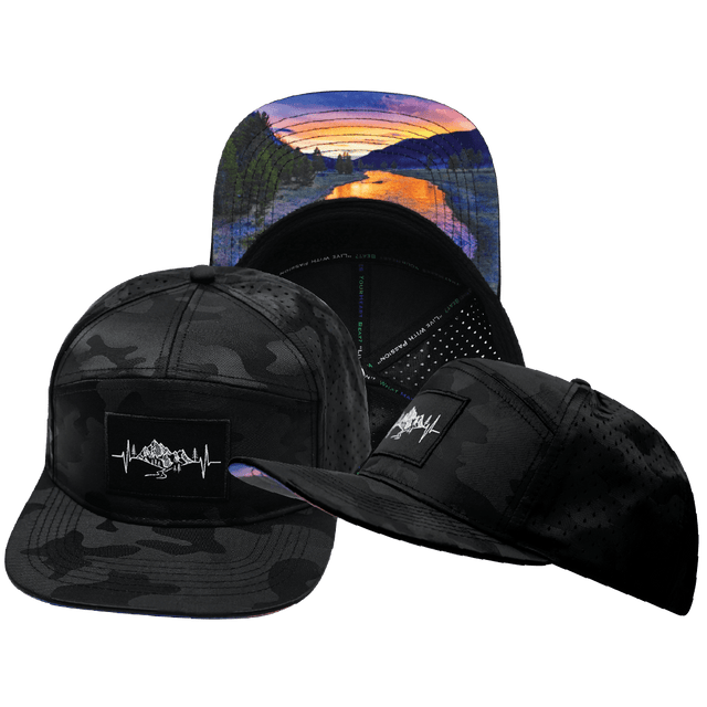 Mountains Hat, Flat Bill, Snapback Hat, Black Camo, Mens Hat, Womens Hat, Main Picture