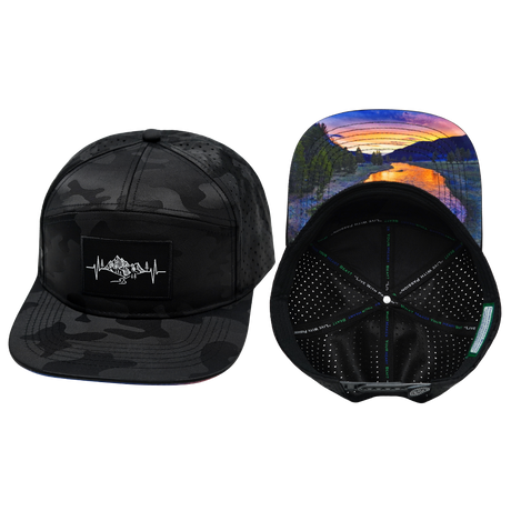 Mountains Hat, Flat Bill, Snapback Hat, Black Camo, Mens Hat, Womens Hat, Main Picture