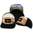Mountains Hat, Flat Bill, Snapback Hat, Cork, Black, Cream, Mens Hat, Womens Hat, Main Picture
