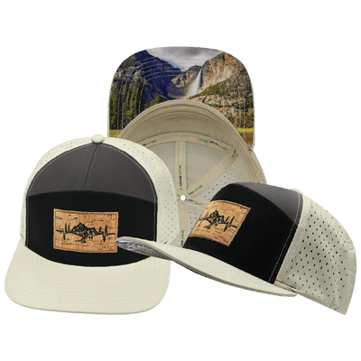 Mountains Hat, Flat Bill, Snapback Hat, Cream, Black, Charcoal, Mens Hat, Womens Hat, Main Picture