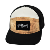 Mountains Hat, Flat Bill, Snapback Hat, Cork, Black, Cream, Mens Hat, Womens Hat, Front Picture
