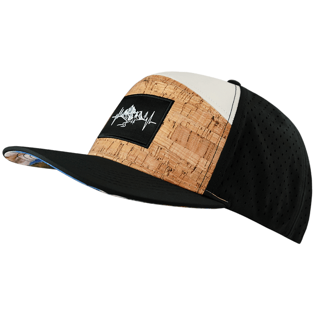 Mountains Hat, Flat Bill, Snapback Hat, Cork, Black, Cream, Mens Hat, Womens Hat, Side Picture
