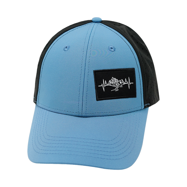 Mountains Hat, Low Profile, Ponytail, Snapback Hat, Blue, Blacck, Mens Hat, Womens Hat, Front Picture 