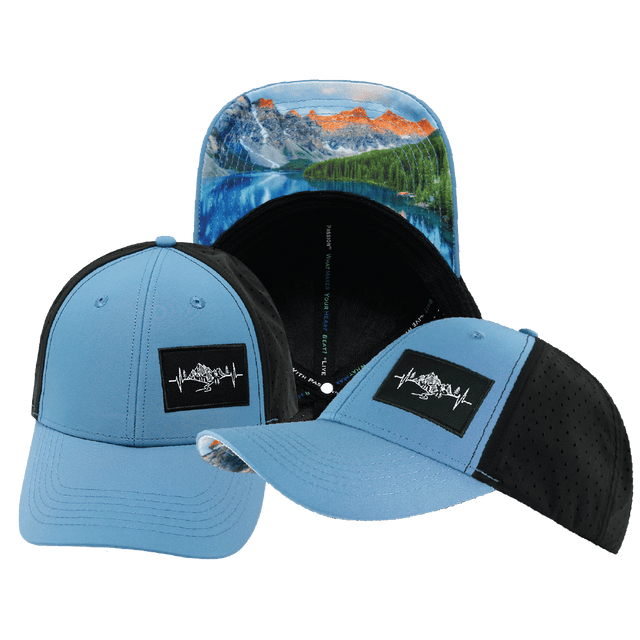 Mountains Hat, Low Profile, Ponytail, Snapback Hat, Blue, Blacck, Mens Hat, Womens Hat, Main Picture 