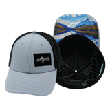 Mountains Hat, Low Profile, Ponytail, Snapback Hat, Gray Blue, Blacck, Mens Hat, Womens Hat, Main Picture 