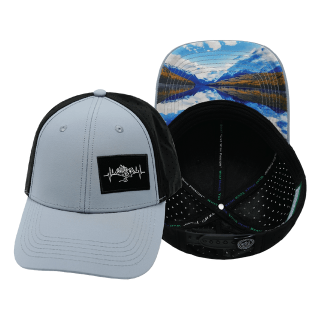 Mountains Hat, Low Profile, Ponytail, Snapback Hat, Gray Blue, Blacck, Mens Hat, Womens Hat, Main Picture 