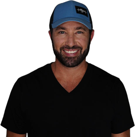 Mountains Hat, Low Profile, Ponytail, Snapback Hat, Blue, Black, Mens Hat, Womens Hat, Man In Hat Picture