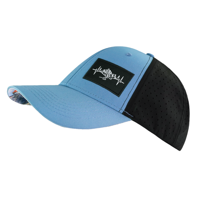 Mountains Hat, Low Profile, Ponytail, Snapback Hat, Blue, Black, Mens Hat, Womens Hat, Side Picture