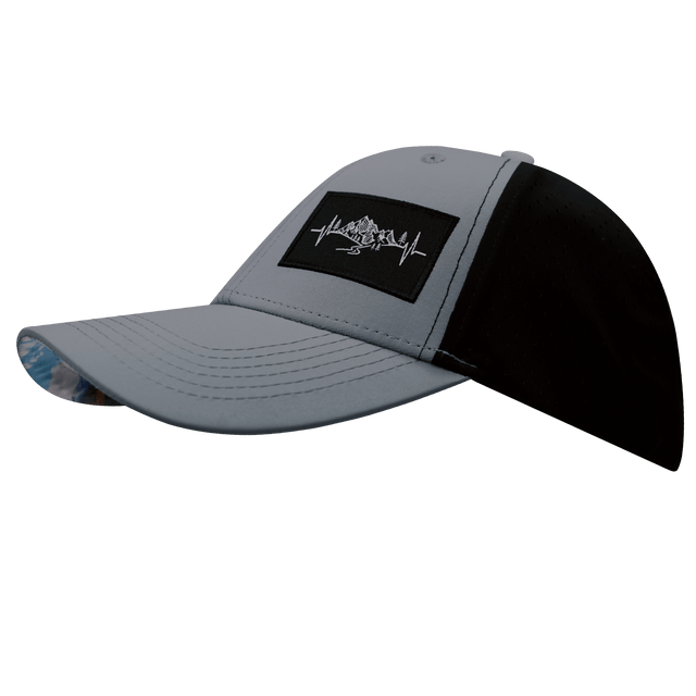 Mountains Hat, Low Profile, Ponytail, Snapback Hat, Gray Blue, Black, Mens Hat, Womens Hat, Side Picture