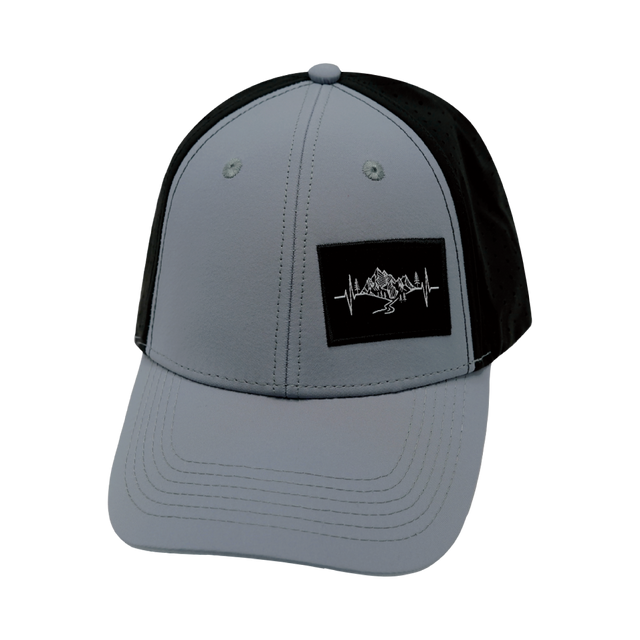 Mountains Hat, Low Profile, Ponytail, Snapback Hat, Gray Blue, Black, Mens Hat, Womens Hat, Front Picture