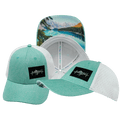 Mountains Hat - Low Profile - Ponytail - Teal / White - Laser Mesh