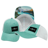 Mountains Hat, Low Profile, Ponytail, Snapback Hat, Teal, White, Mens Hat, Womens Hat, Side Picture