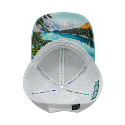 Mountains Hat, Low Profile, Ponytail, Snapback Hat, Teal, White, Mens Hat, Womens Hat, Underbill Picture