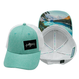 Mountains Hat, Low Profile, Ponytail, Snapback Hat, Teal, White, Mens Hat, Womens Hat, Main Picture 