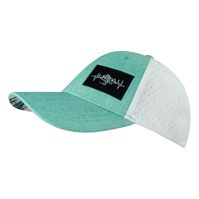 Mountains Hat, Low Profile, Ponytail, Snapback Hat, Teal, White, Mens Hat, Womens Hat, Side Picture 
