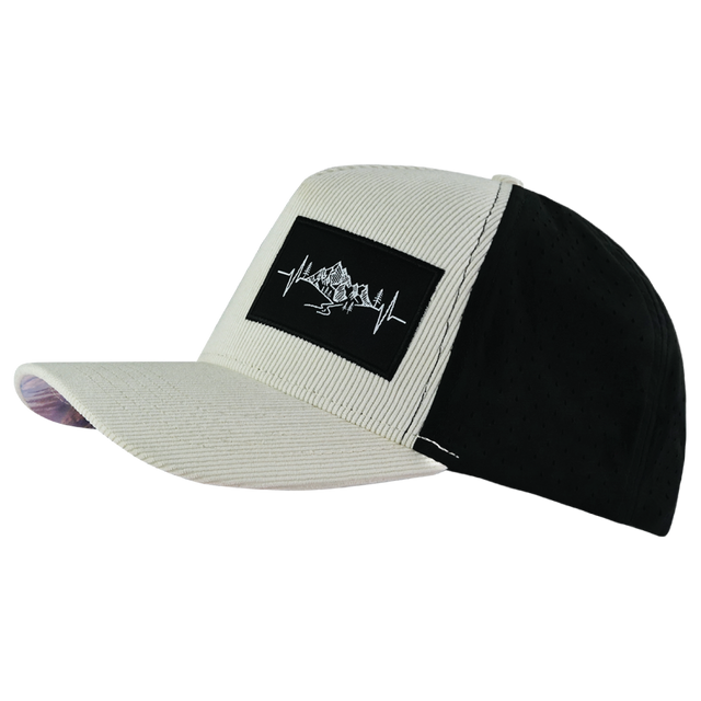 Mountains Hat, Trucker Hat, Snapback Hat, Corduroy, Cream, Black, Mens Hat, Womens Hat, Side Picture